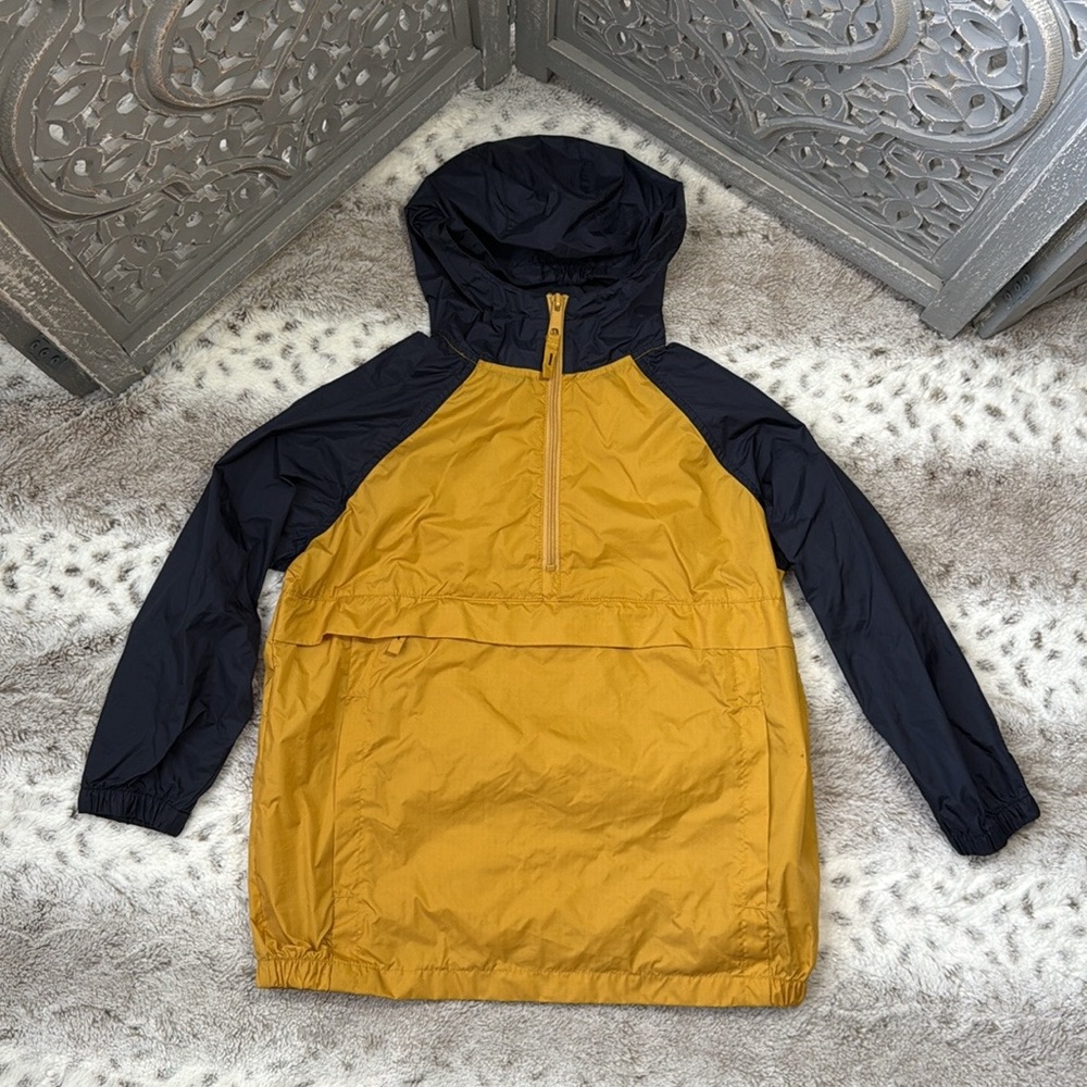 The Children’s Place navy gold hoodie jacket boys small waterproof windbreaker